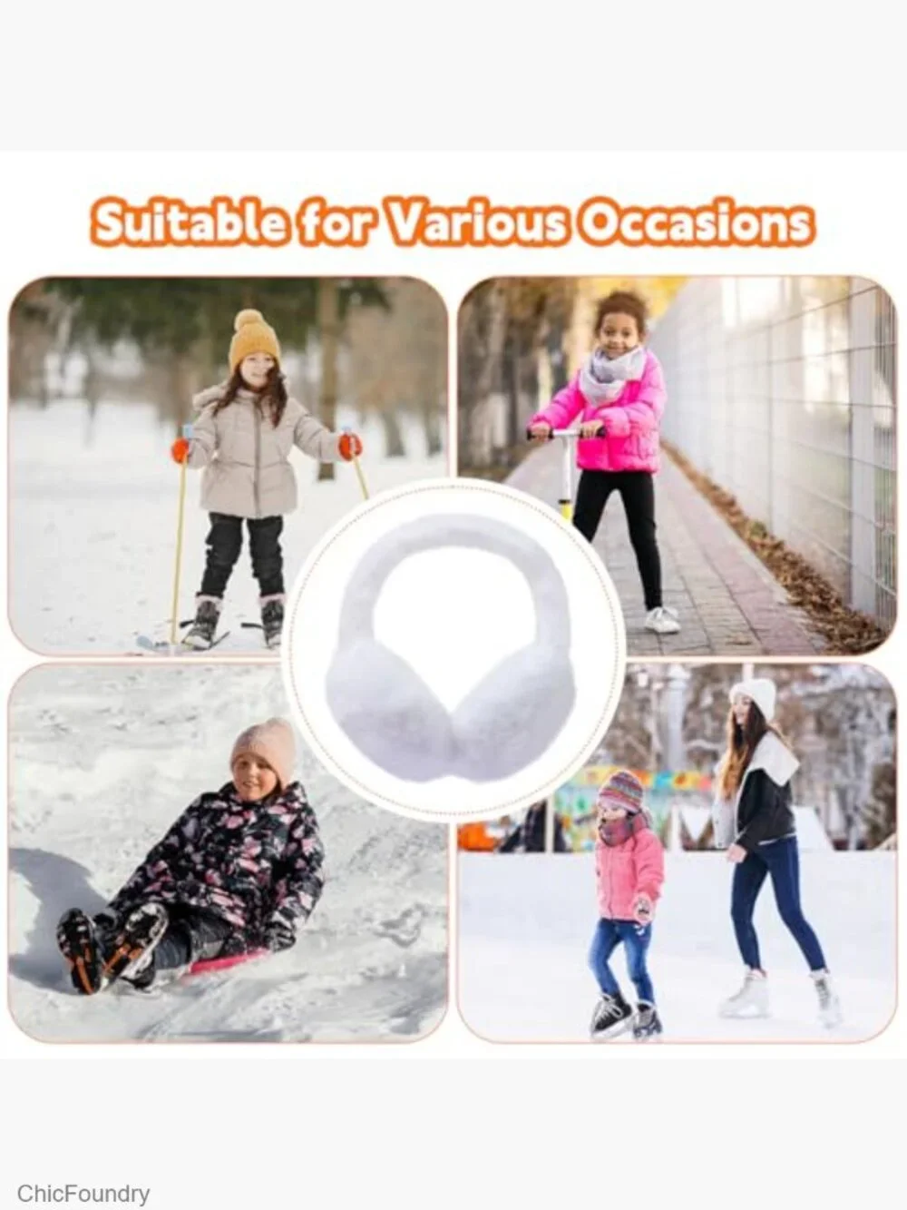 Girls Winter Earmuff Glove Set Foldable Plush Ear Muffs Touchscreen Knit Gloves